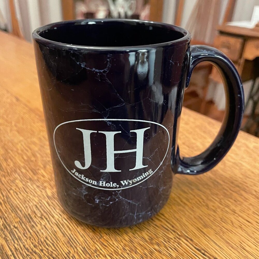 Jackson Hole, Wyoming Blue Marble Themed Souvenir Coffee Cup Mug by Linyi
